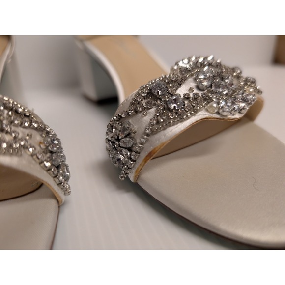 Betsey Johnson Women Shoes 9M Mel Satin Open Toe Evening Heels Rhinestone‎ - Picture 3 of 11